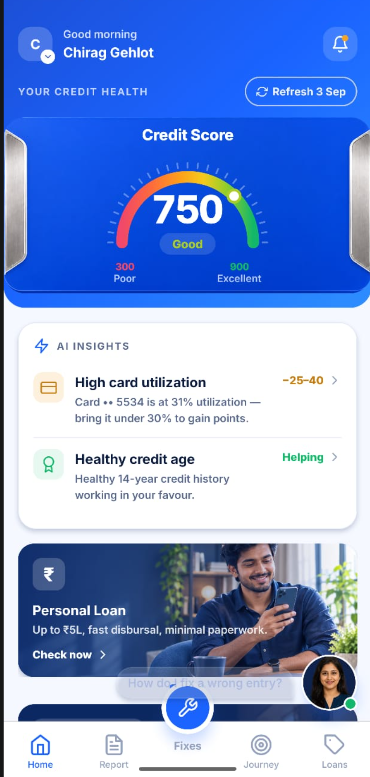 Credit Saathi Mobile App Home