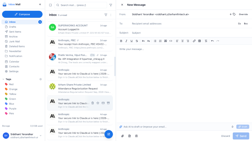 Inbox Mail Platform Screenshot